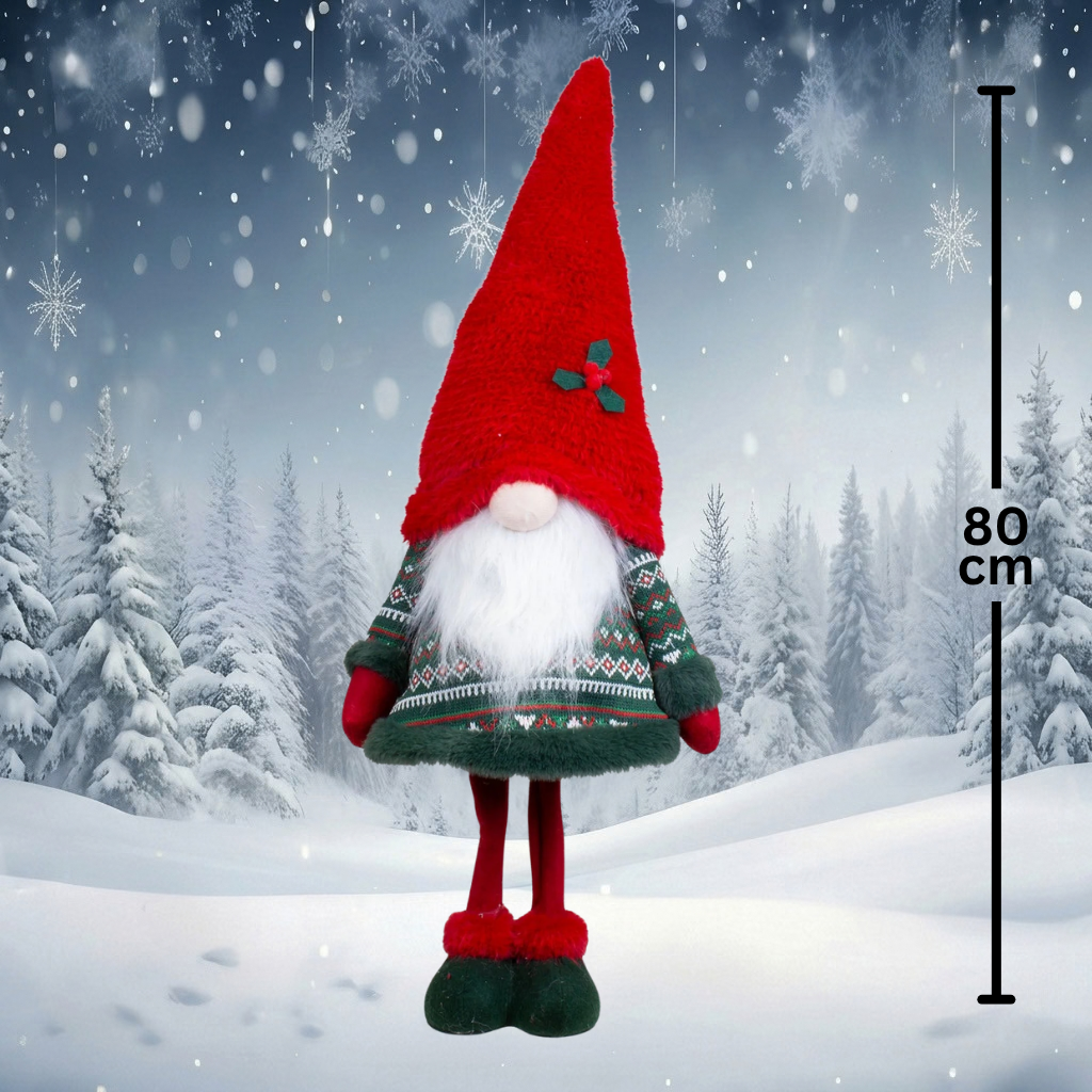 Wobbling Gnome 80 cm – Wobble Gnome in Red-Green | Christmas Decoration