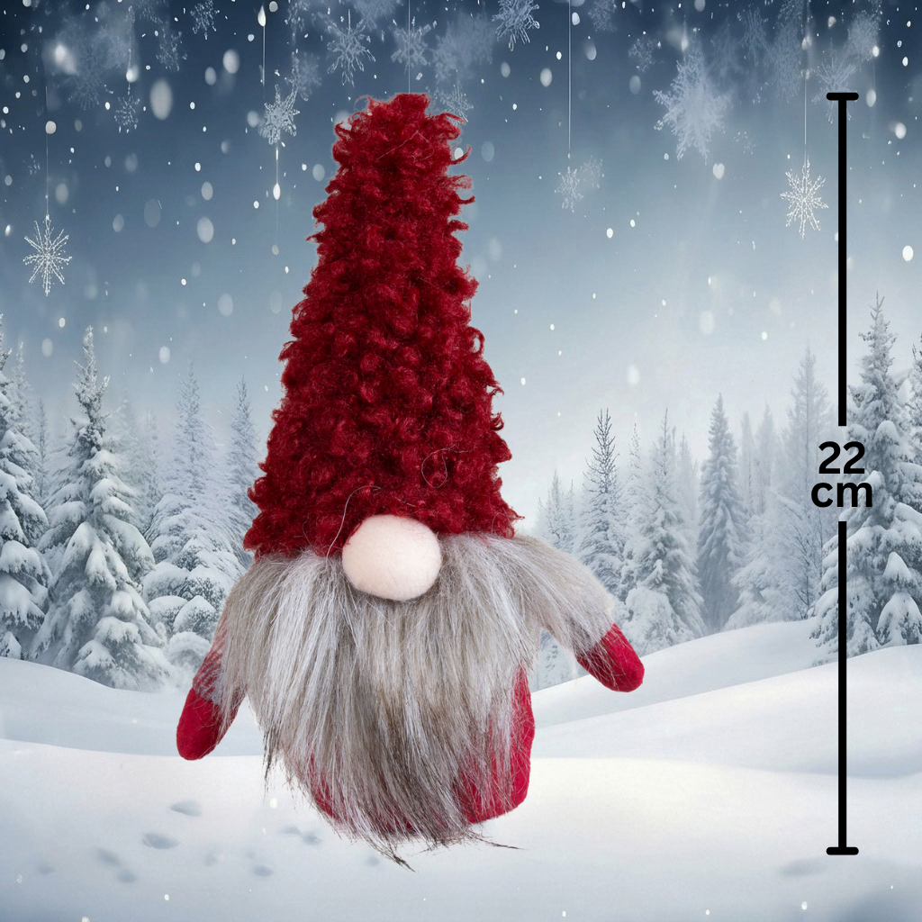 Weihnachtswichtel stehend 22 cm – 2er Set mit gleichen Gnomen, roten Kuschelmützen & langem grauem Bart