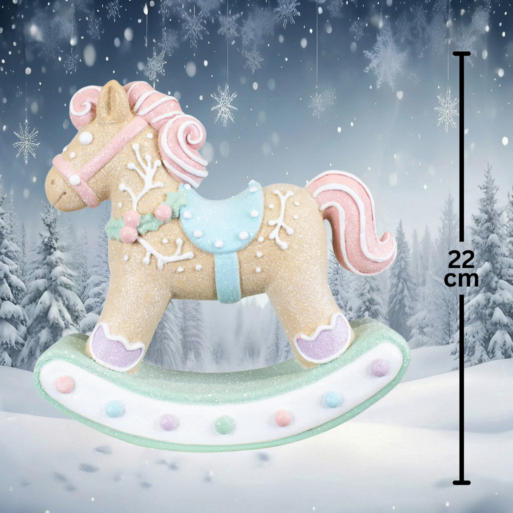 Table Decoration Rocking Horse Gingerbread Size 22cm Decorative Figure brown-pink-blue