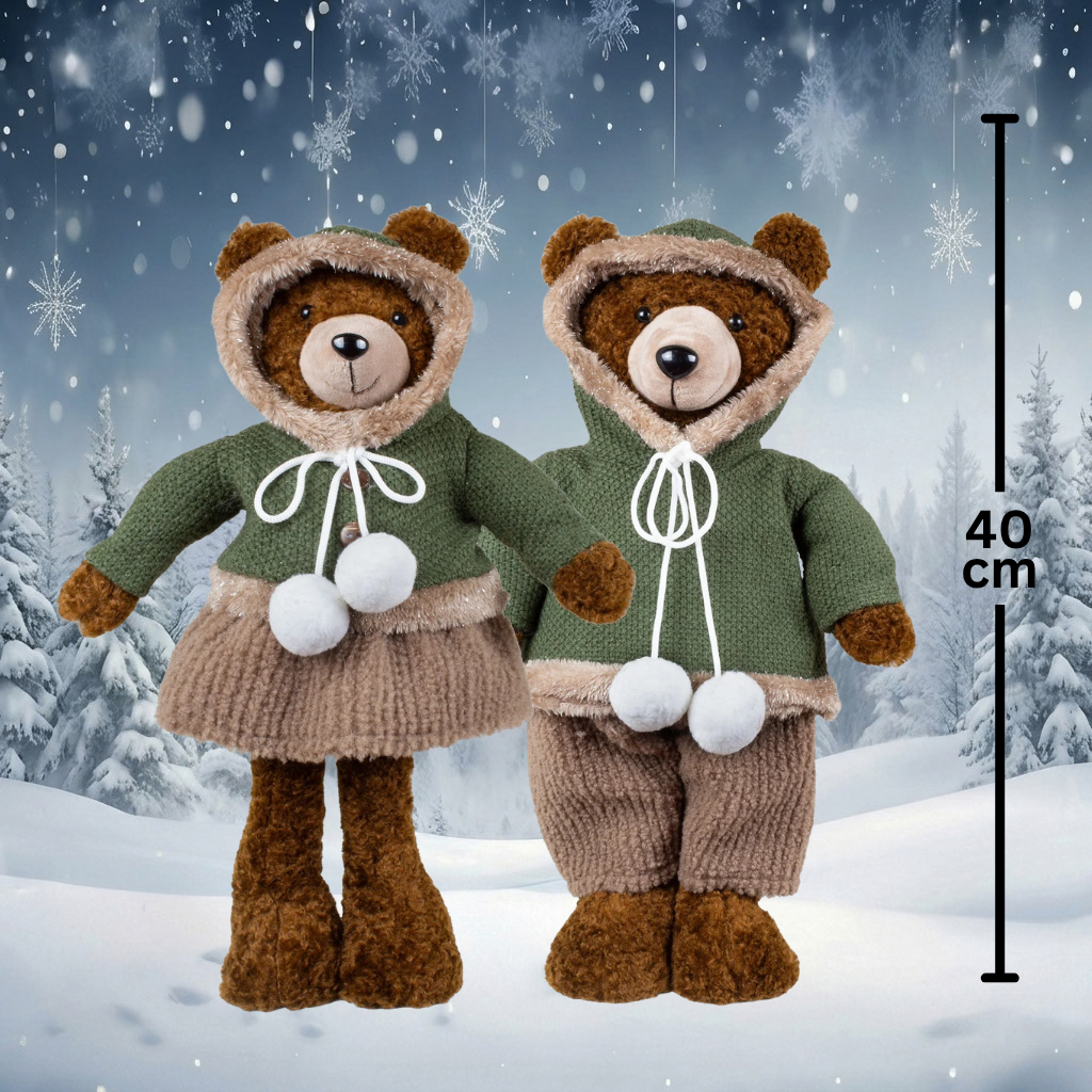 Weihnachtsbären 40cm stehend, 2 Designs mit Kapuzenjacken