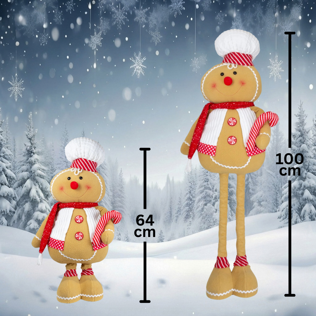 Extendable Gingerbread Figures 64-100cm (77-115cm) Decorative Figure 2 Designs with Candy Cane