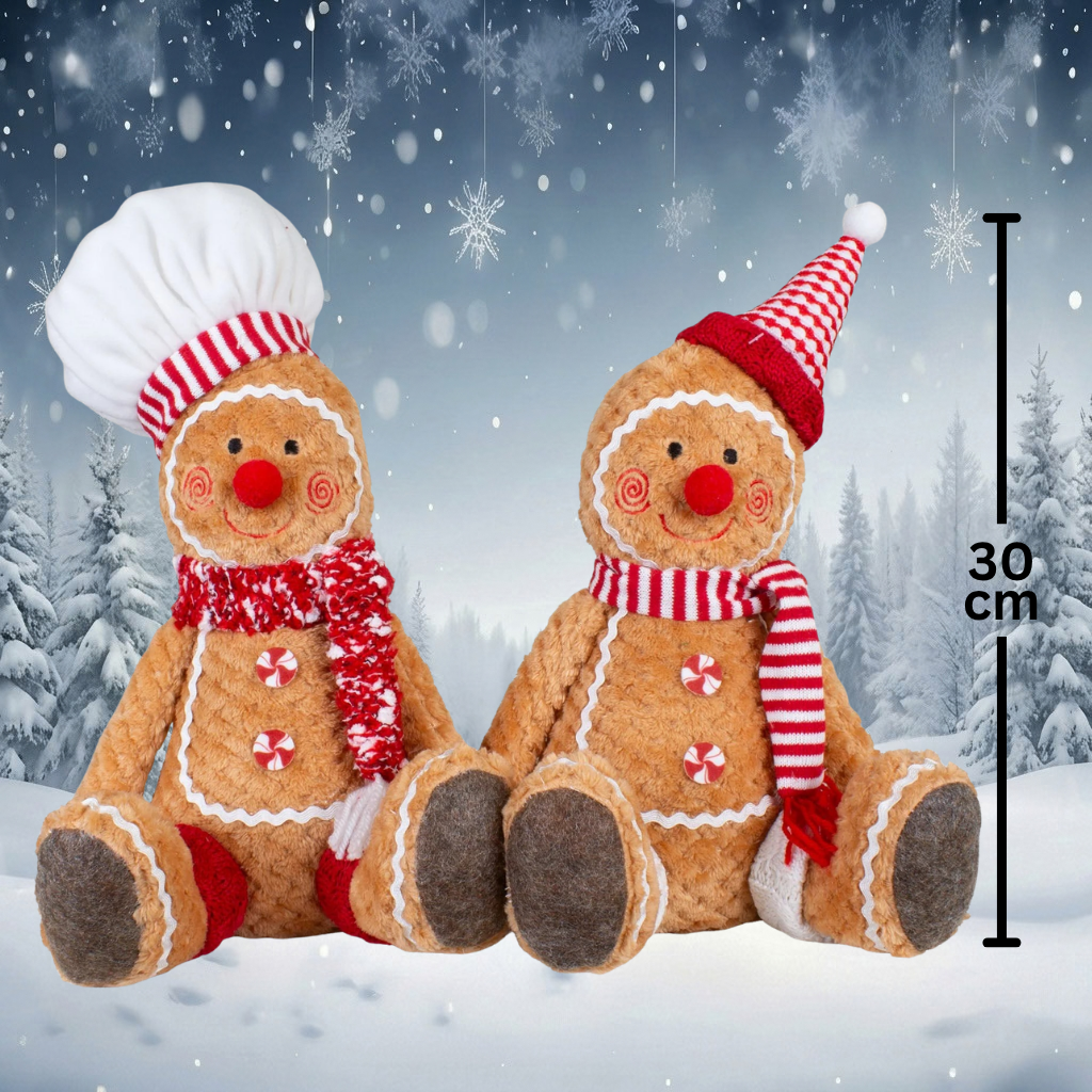Lebkuchenfiguren zum Sitzen – 2er Paar festliche Designs, 30 cm