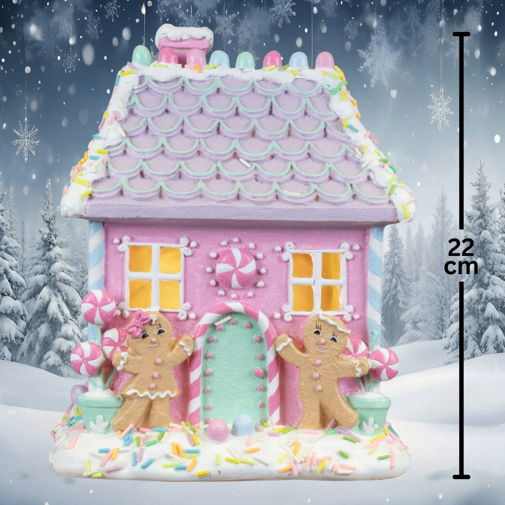 LED Gingerbread House 22 cm – Illuminated Decorative House in Pink | Christmas Decoration