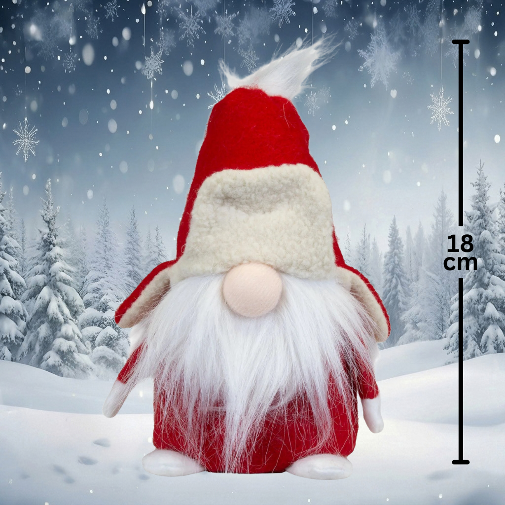 Christmas Elf sitting 18 cm - Red Winter Gnome with Aviator Hat and Long Plush Beard