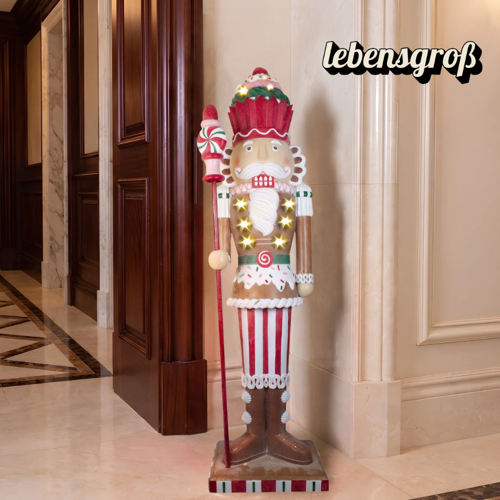 XXL Nussknacker Größe ca.155cm mit LED-Licht / Candy Christmas in braun-rot-grün