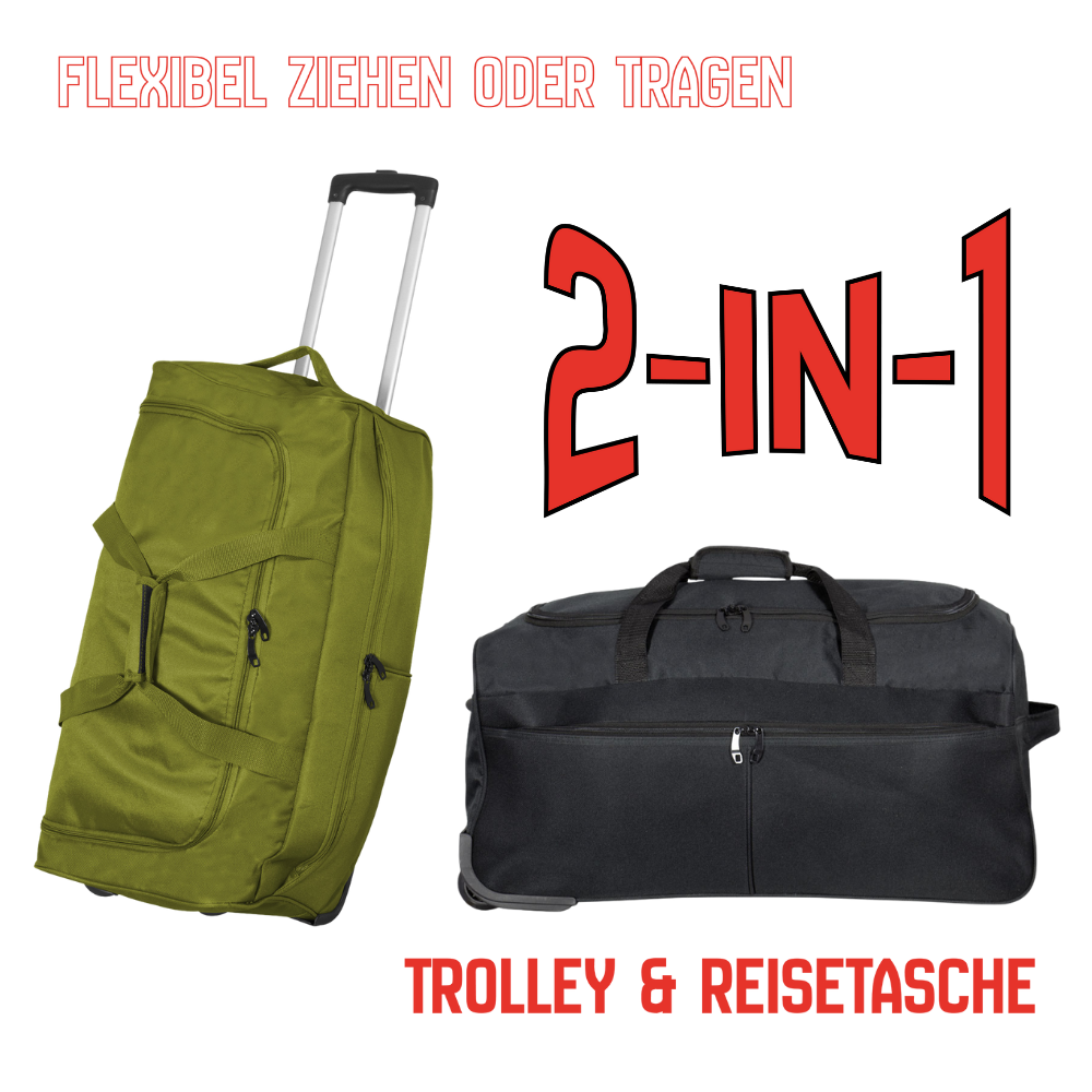 Trolleytasche mit 2 Rollen Reisetasche Weekender 70 Liter schwarz blau grün
