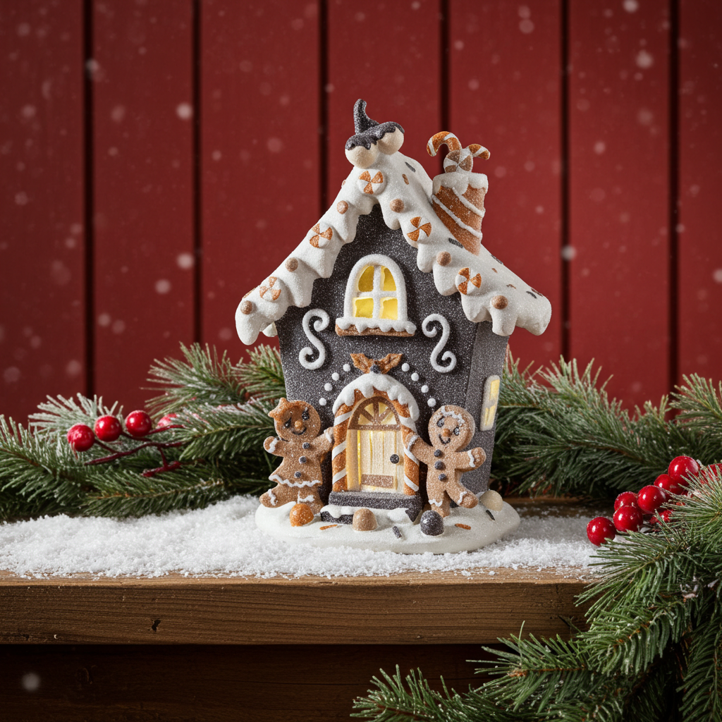 LED Lebkuchenhaus 20cm dunkelgrau