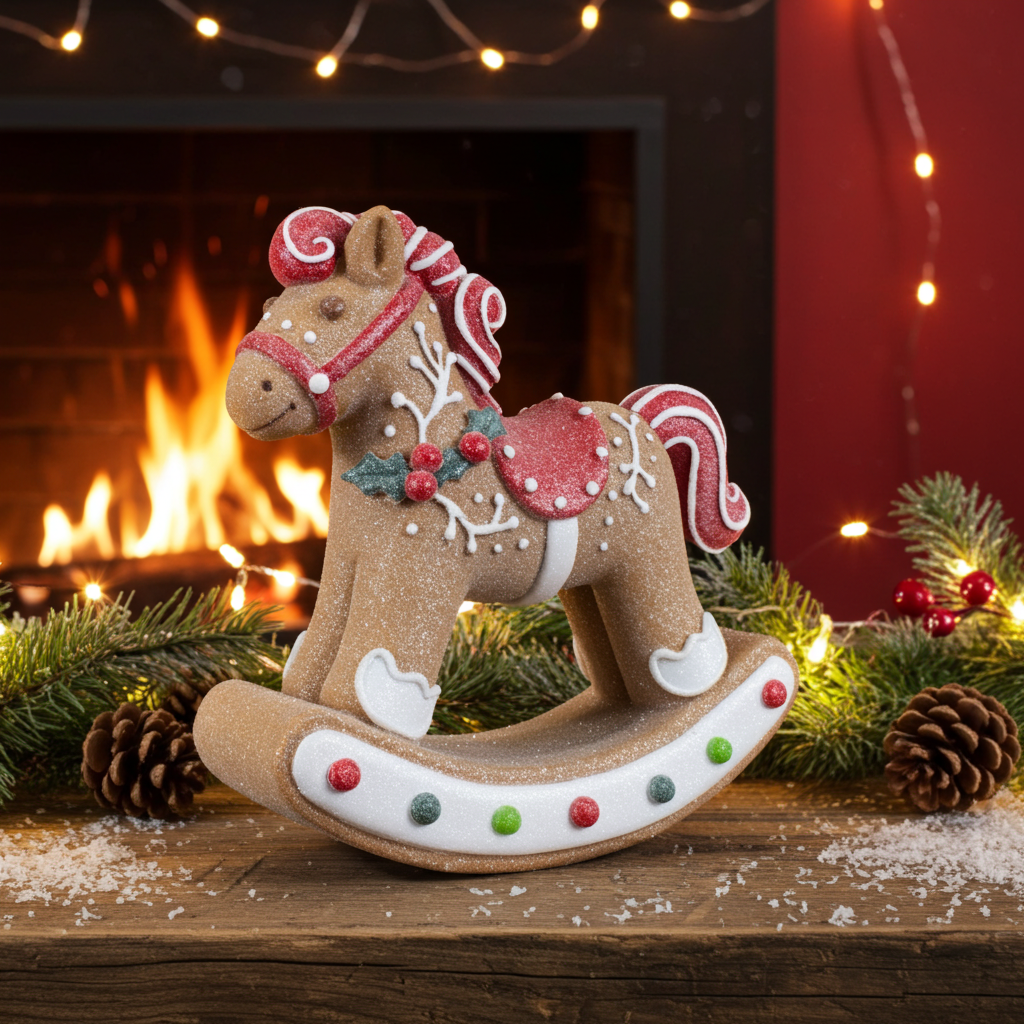 Tischdeko Schaukelpferd Lebkuchen Größe 22cm Dekofigur braun-rot