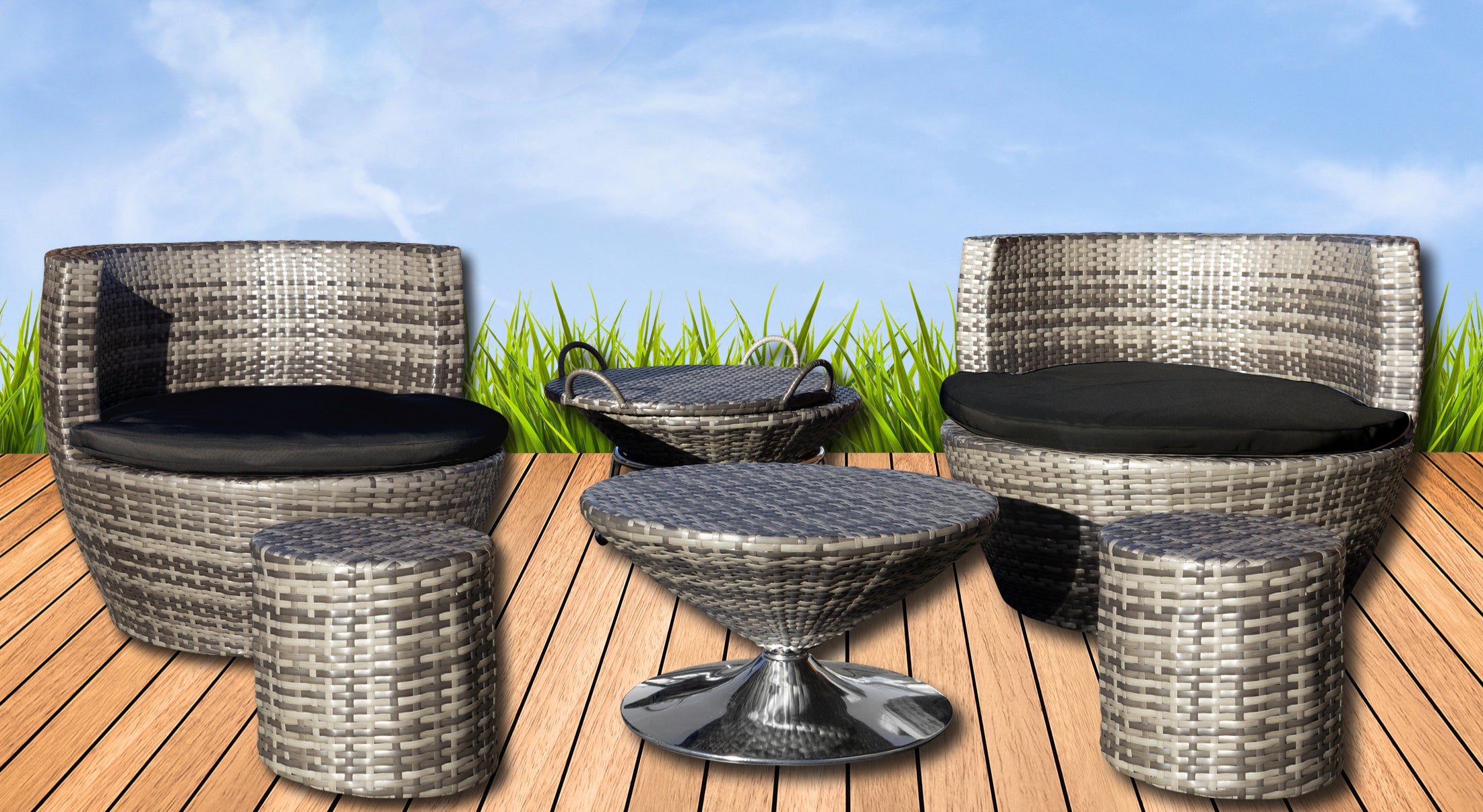 Gartenmöbelset 9tlg Farbe Light Sand / inkl.Schutzhülle