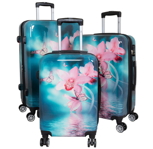 Polycarbonat Koffer- und Kofferset 3tlg Orchidee