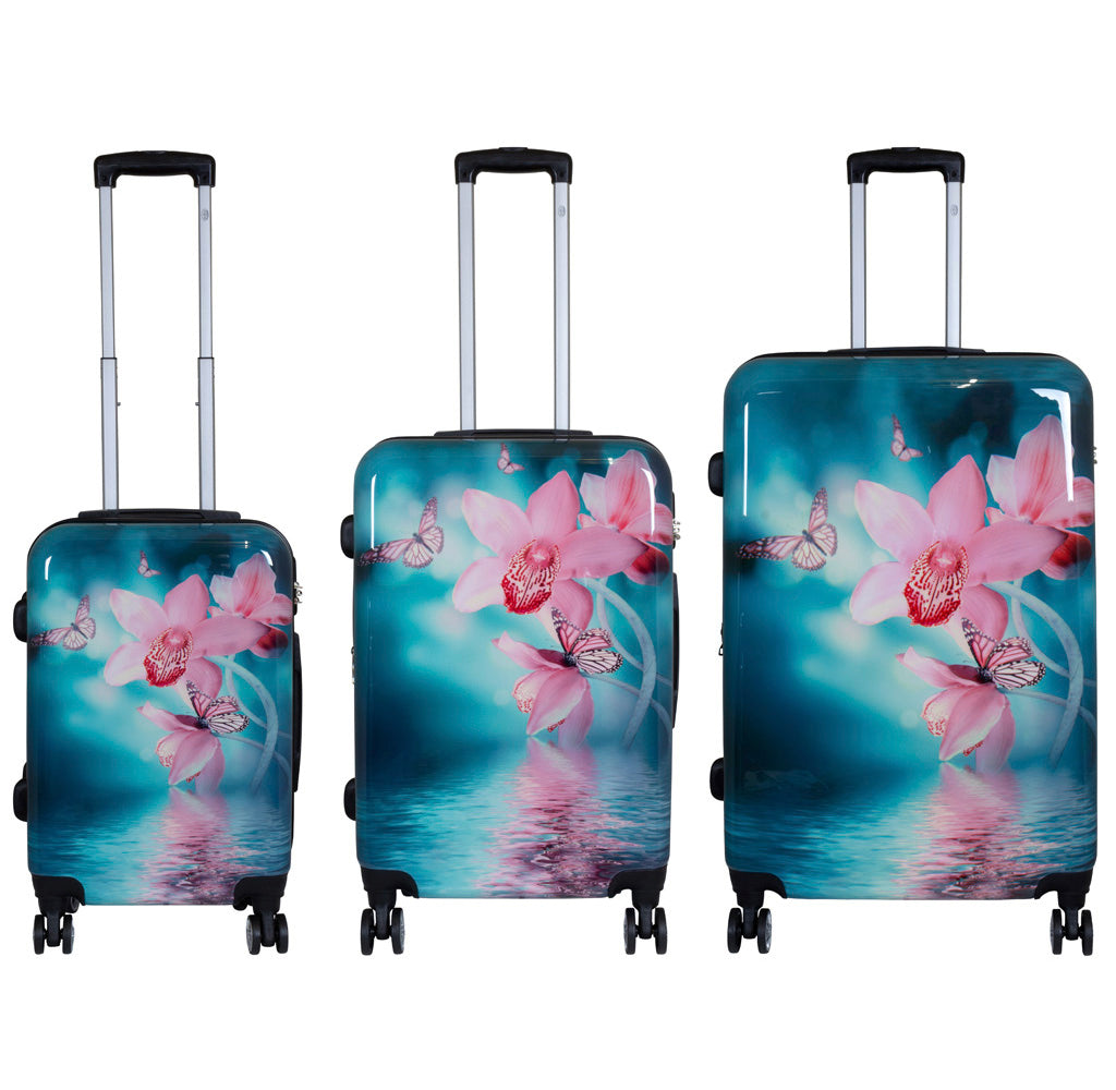 Motivkoffer und Kofferset 3tlg Orchidee