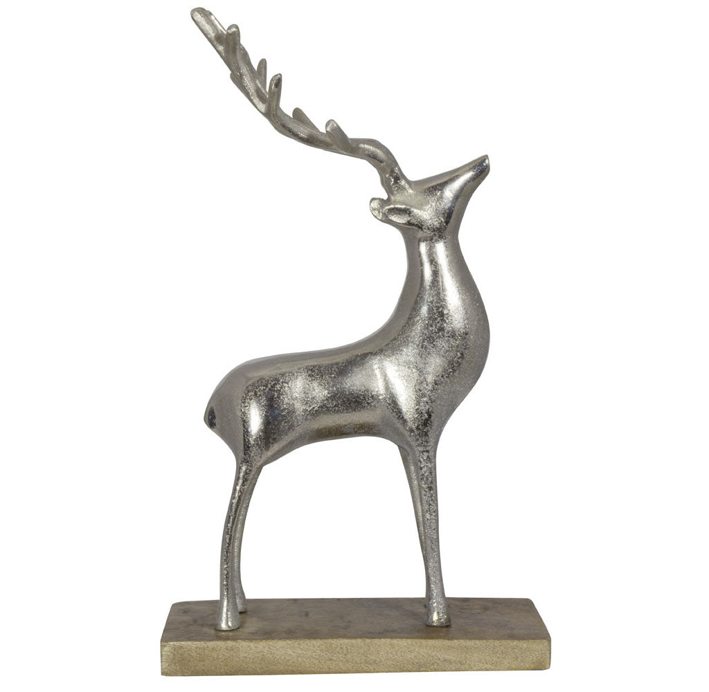 Aluminium Hirsch auf Holzsockel Größe ca.41cm