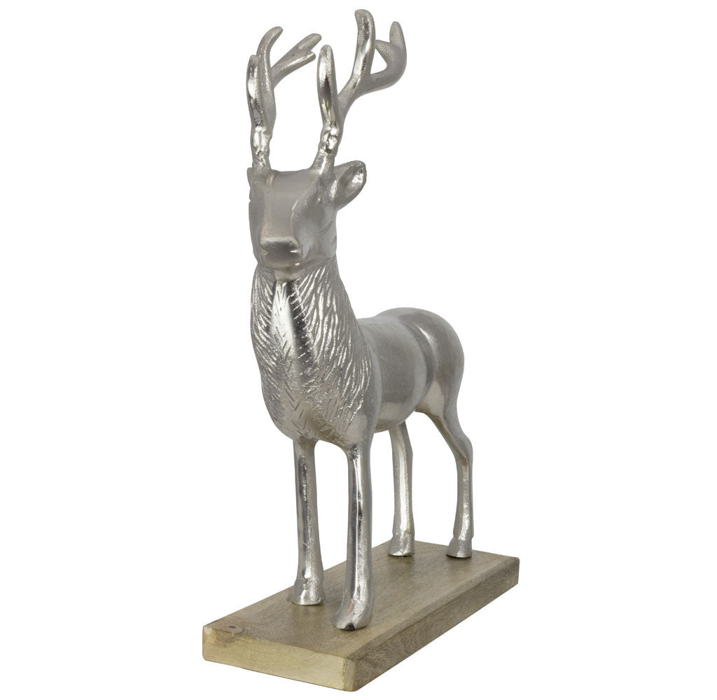 Aluminium Hirsch auf Holzsockel Größe ca.46cm