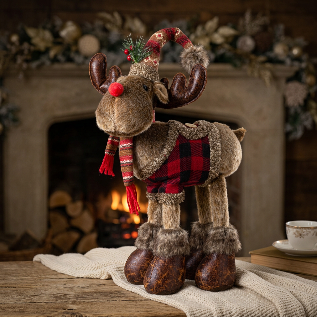 Dekorativer Weihnachts-Elch mit Wintermütze – 50 cm Weihnachtsfigur