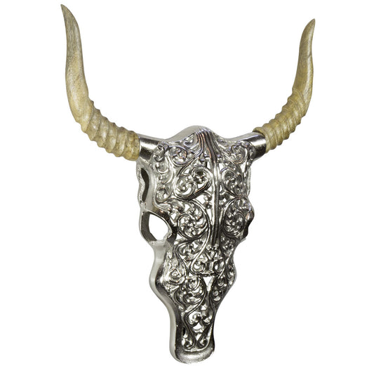 Stier Deko-Geweih aus poliertem Aluminium 45x37cm