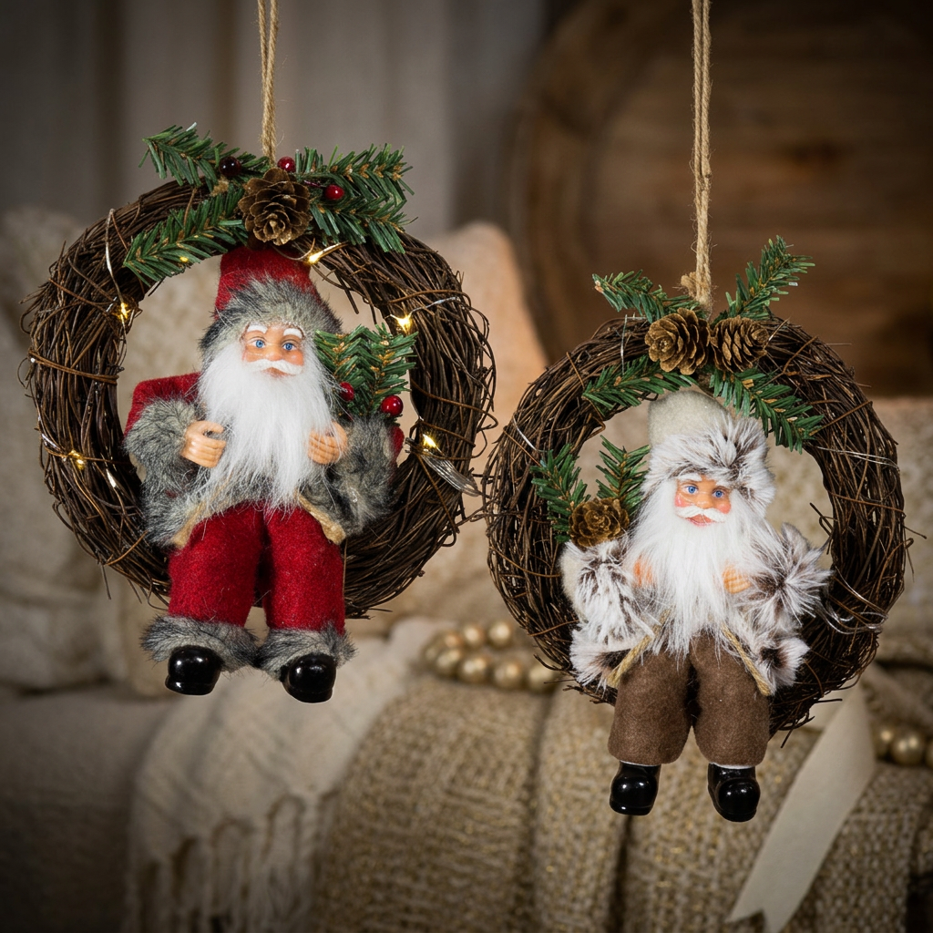 Weihnachtsmann im 2er Set, Türkranz 18cm LED