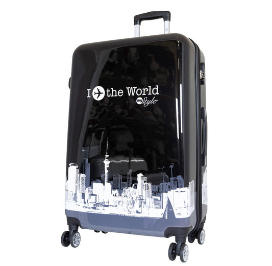 Polycarbonat großer Reisekoffer Fly The World schwarz - Größe L