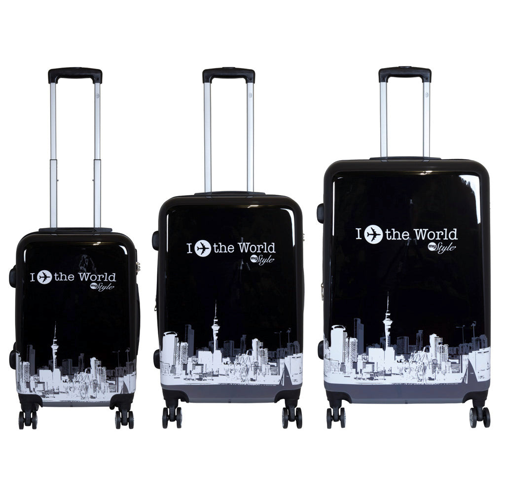 Polycarbonat Kofferset 3tlg Fly The World schwarz