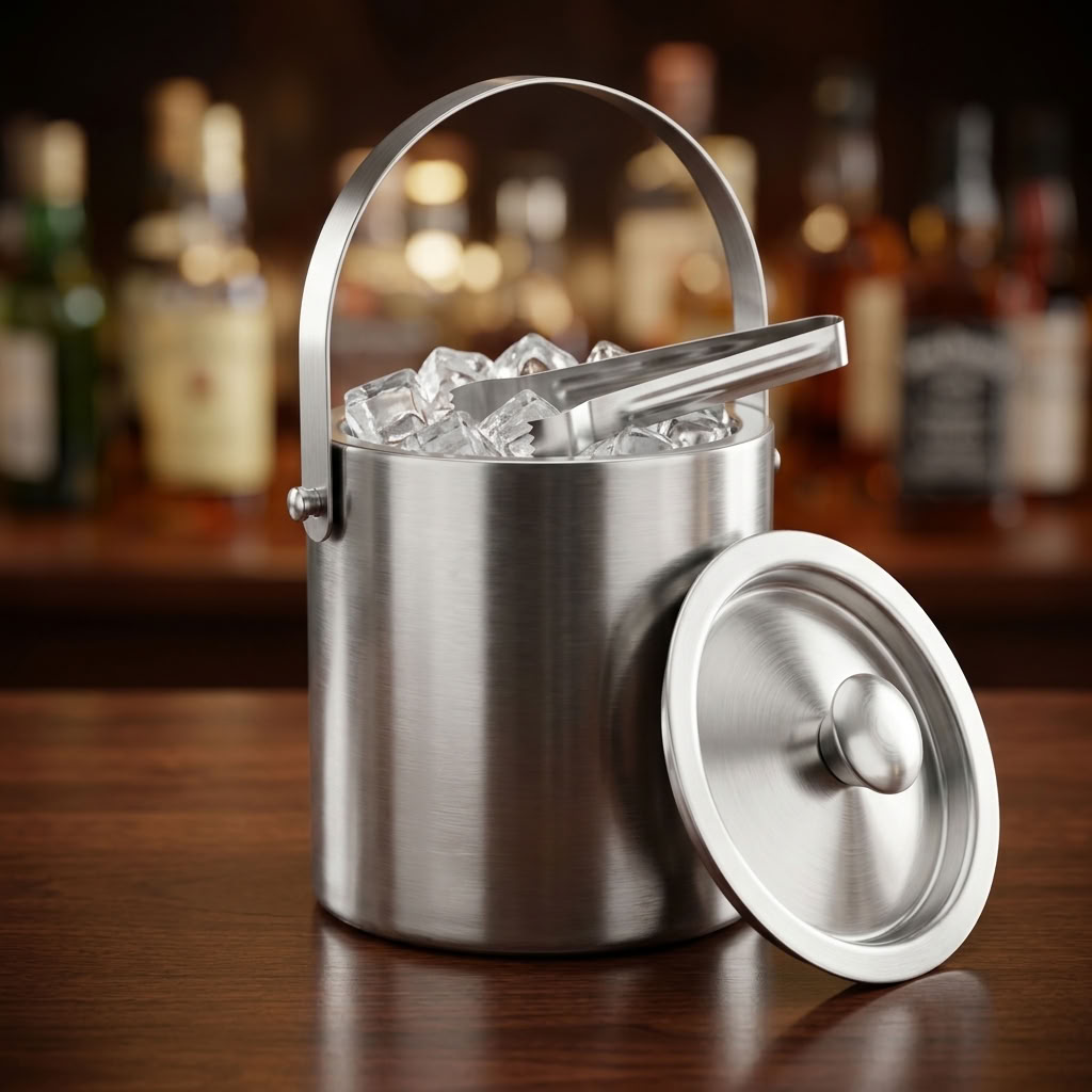 Eiseimer mit Zange aus Edelstahl – Doppelwandiger Luxus Eiswürfelbehälter mit Deckel für Bar & Party