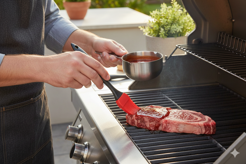 BBQ Profi Grillzubehör-Set 3tlg - Spezial-Grillreinigungsbürste + Mariniertopf + Backpinsel