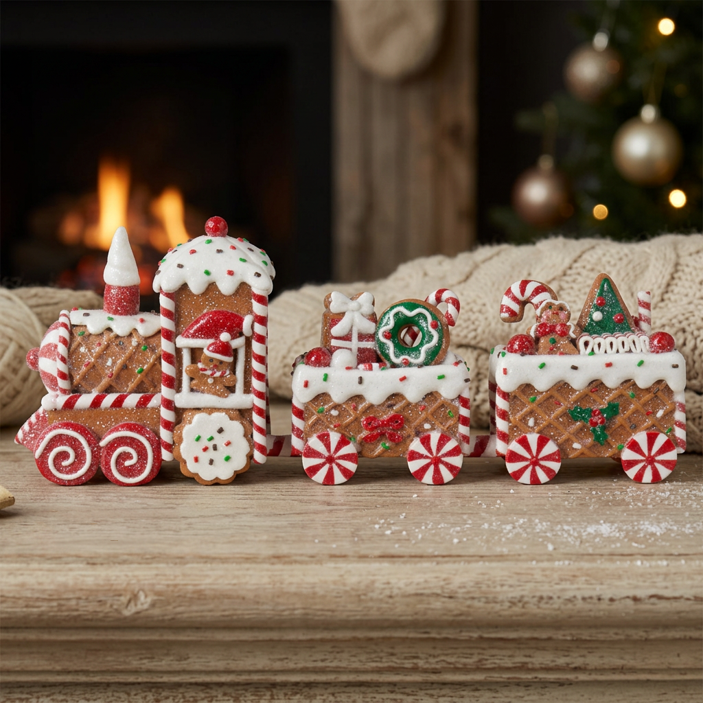 Festlicher Lebkuchen-Weihnachtsexpress mit Verzierungen 33cm