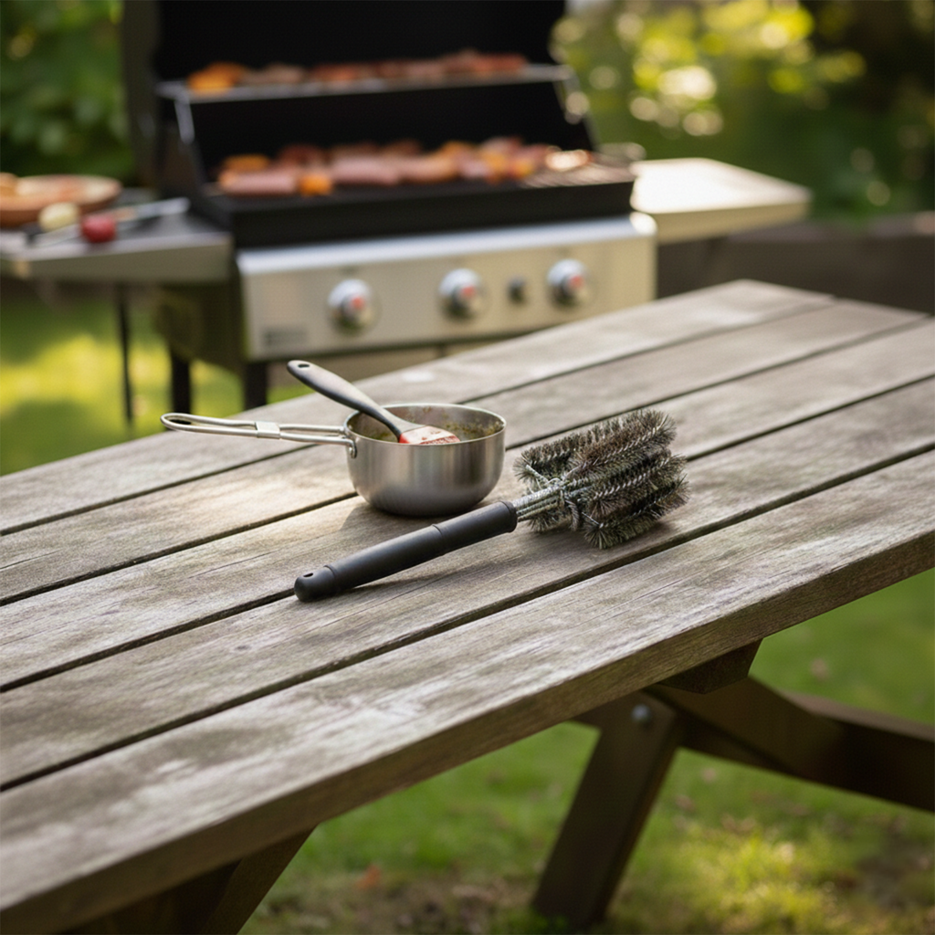 BBQ Profi Grillzubehör-Set 3tlg - Spezial-Grillreinigungsbürste + Mariniertopf + Backpinsel