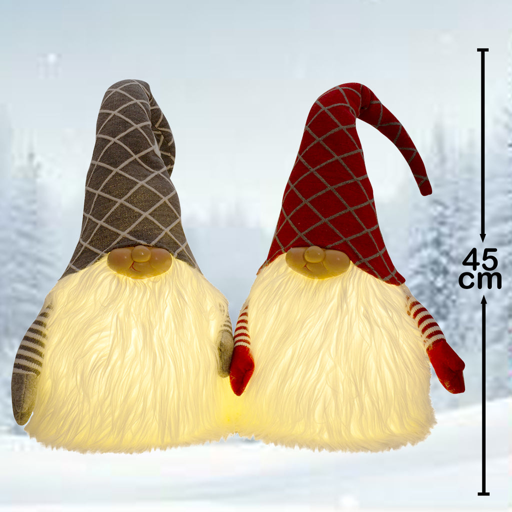 LED Leuchtgnom Wichtel 45cm Pärchen warmweiß Farben grau & rot