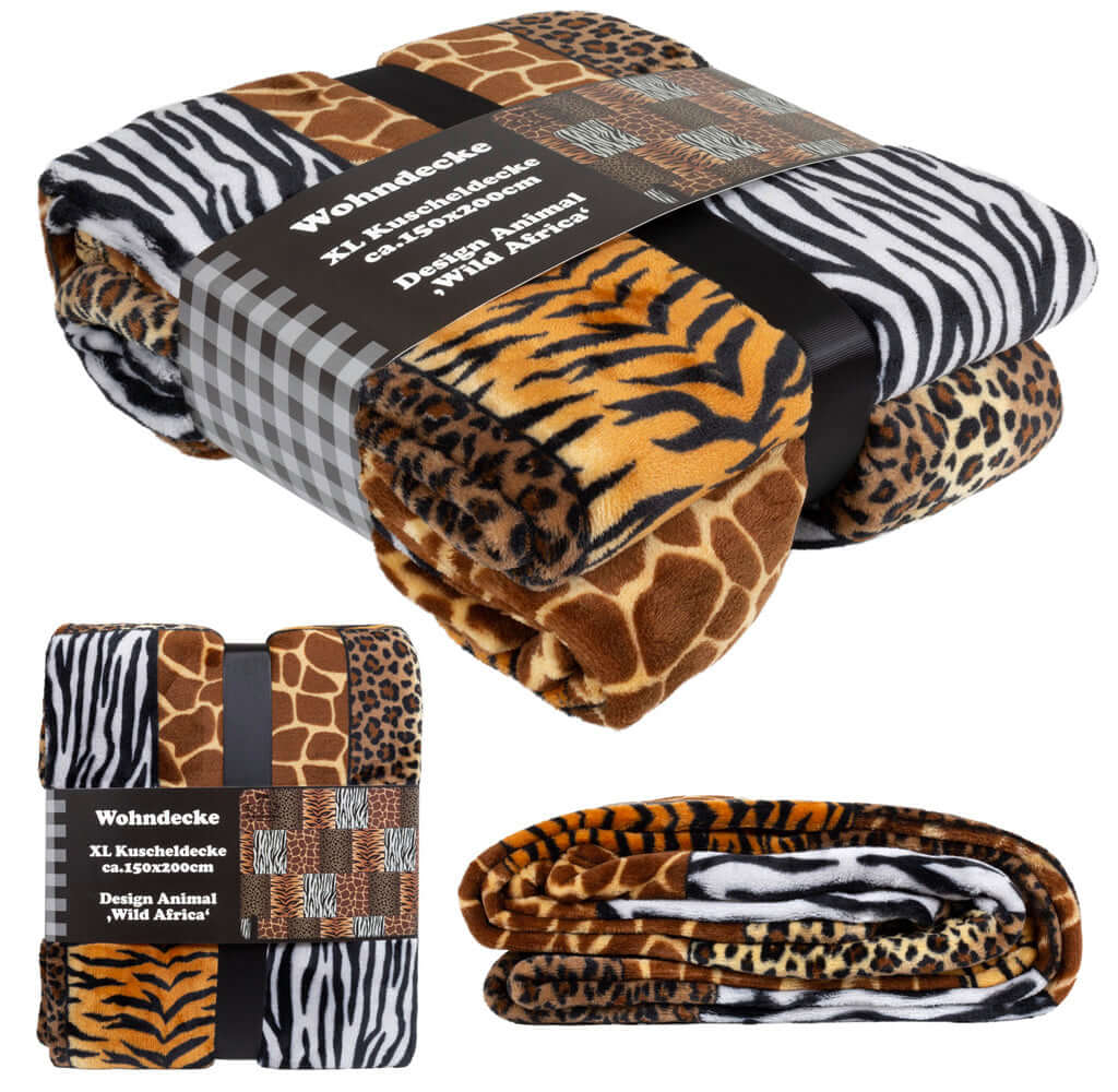 XL Wohndecke Kuscheldecke Animal-Optik Größe 200 x 150cm Tierfell Afri – Trendyshop365