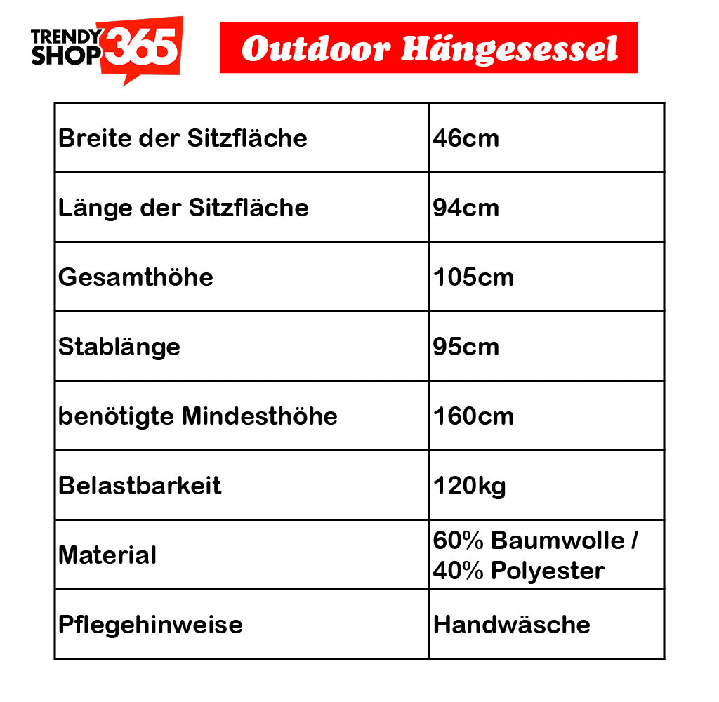 Hängesessel mit Armlehnen - bis 120kg