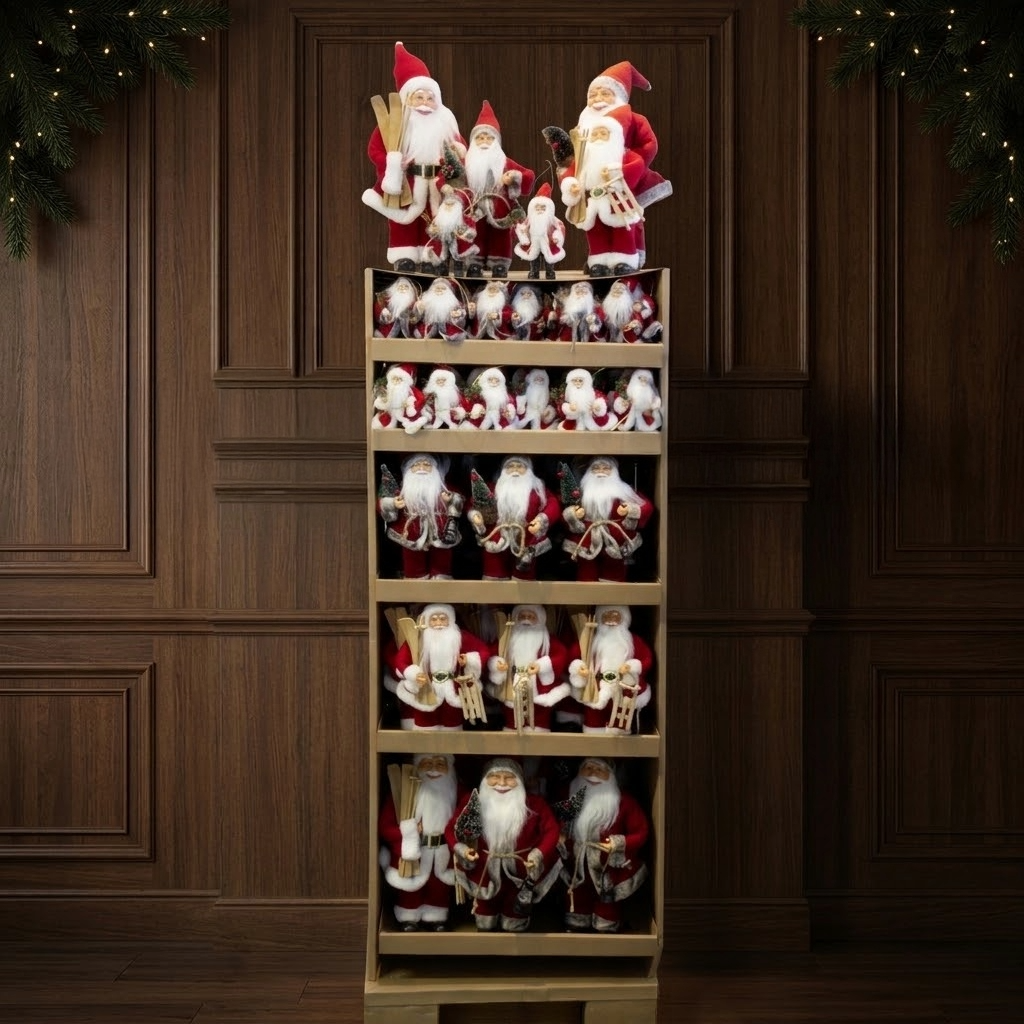 Weihnachtsmann Figuren 18cm + 30cm + 40 cm im Verkaufsdisplay 128tlg / Santas in 2 Designs
