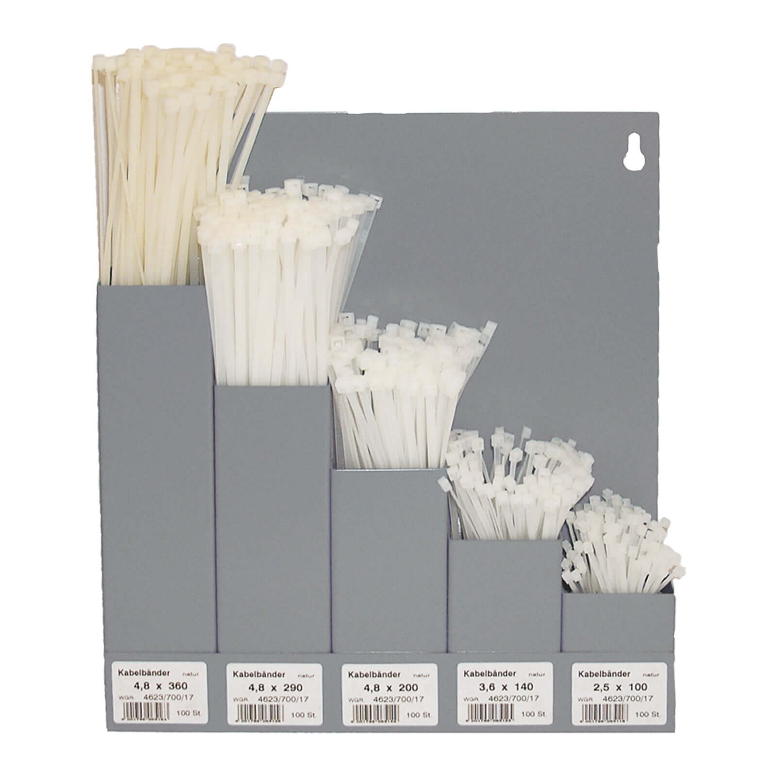 500er Set Kabelbinder natur, mit Wandhalter