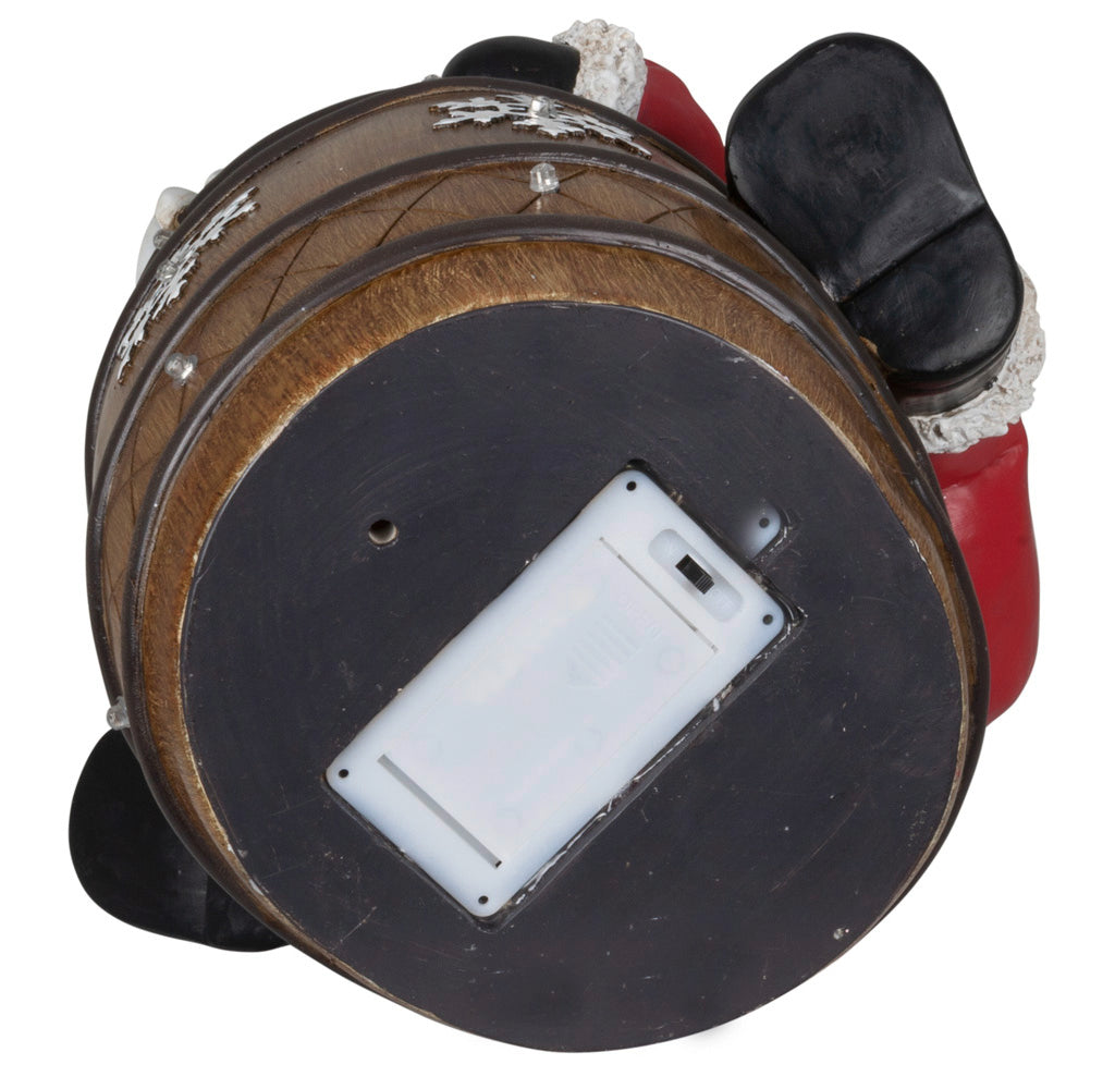 XXL LED Tisch-Deko Weihnachtsmann auf Fass 39cm