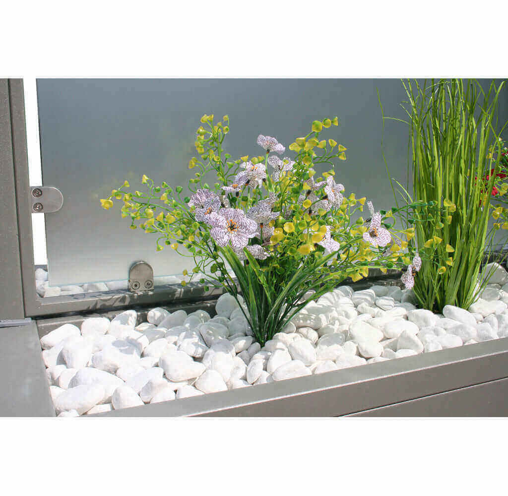 Mobiler Windschutz mit Pflanzkasten - wetterfest & rollbar - Sicherheitsglas in 150 cm & 200 cm