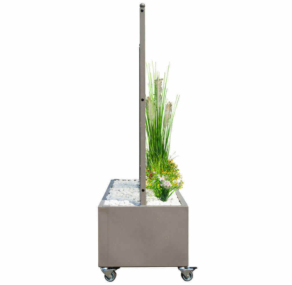 Mobiler Windschutz mit Pflanzkasten - wetterfest & rollbar - Sicherheitsglas in 150 cm & 200 cm