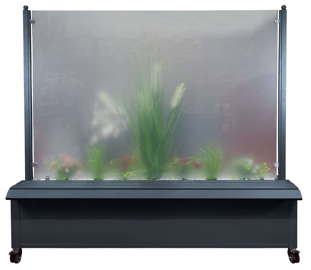 Mobiler Windschutz mit Pflanzkasten - 150 cm - satiniert / blickdicht