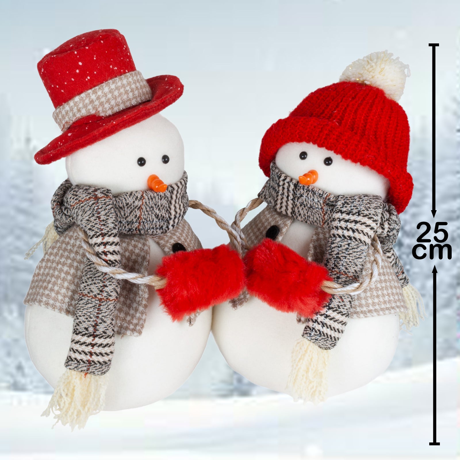 Schneemann 25cm sitzend, Pärchen, 2 Stück