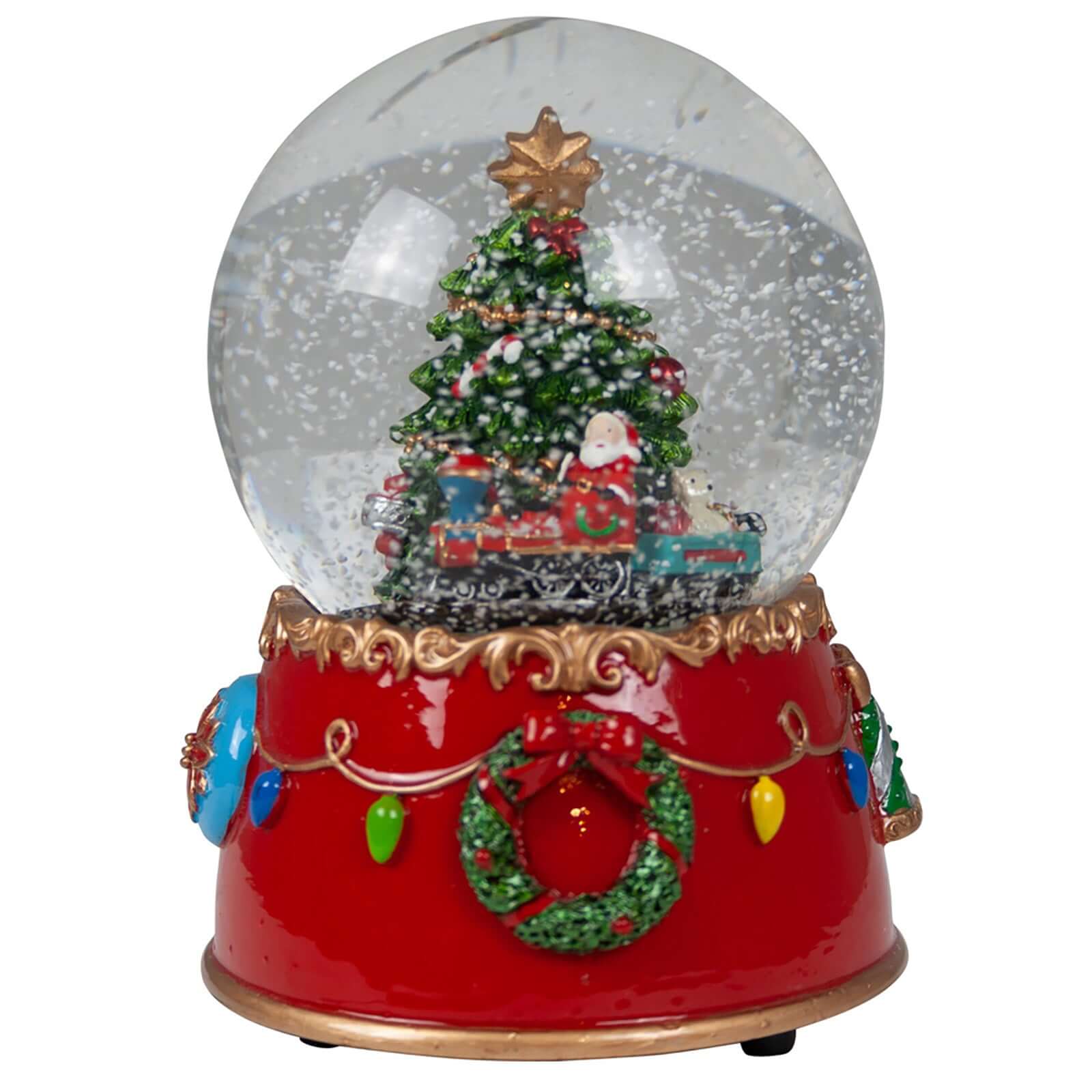 Schneekugel mit Spieluhr 15cm Weihnachtsmann mit Baum