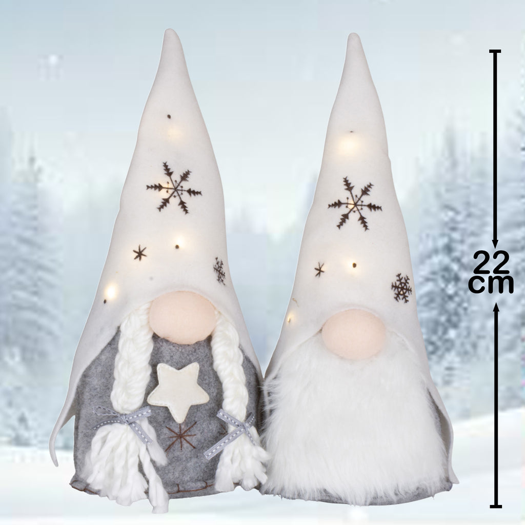 Wichtel mit LED 22cm (37cm) sitzend, 2 Stück