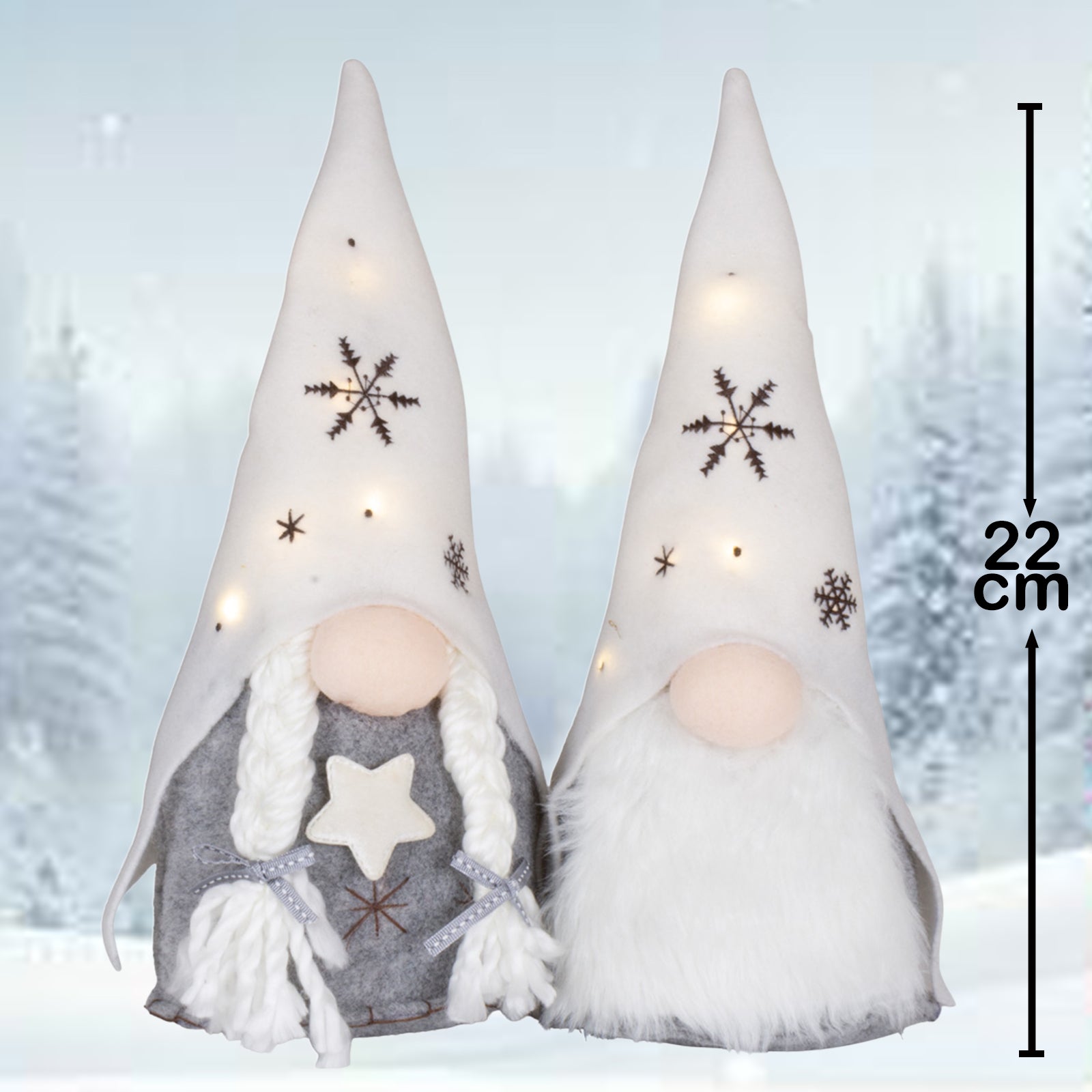 Wichtel mit LED 22cm (37cm) sitzend, 2 Stück