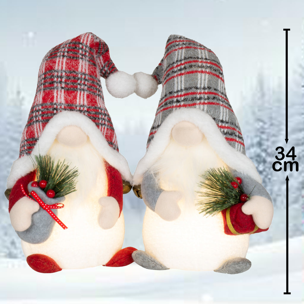Wichtel mit LED 34cm (48cm) sitzend, 2 Stück