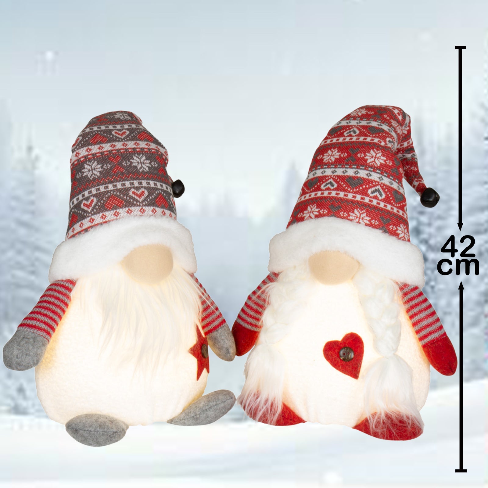 Wichtel mit LED 42cm (50cm) sitzend, 2 Stück