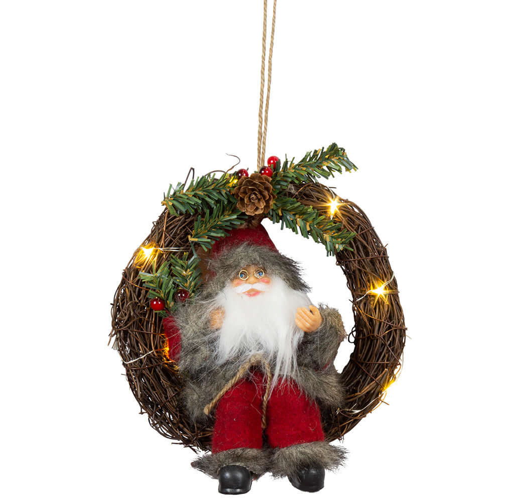 Santa im Kranz mit LED 30cm, 2 Stück