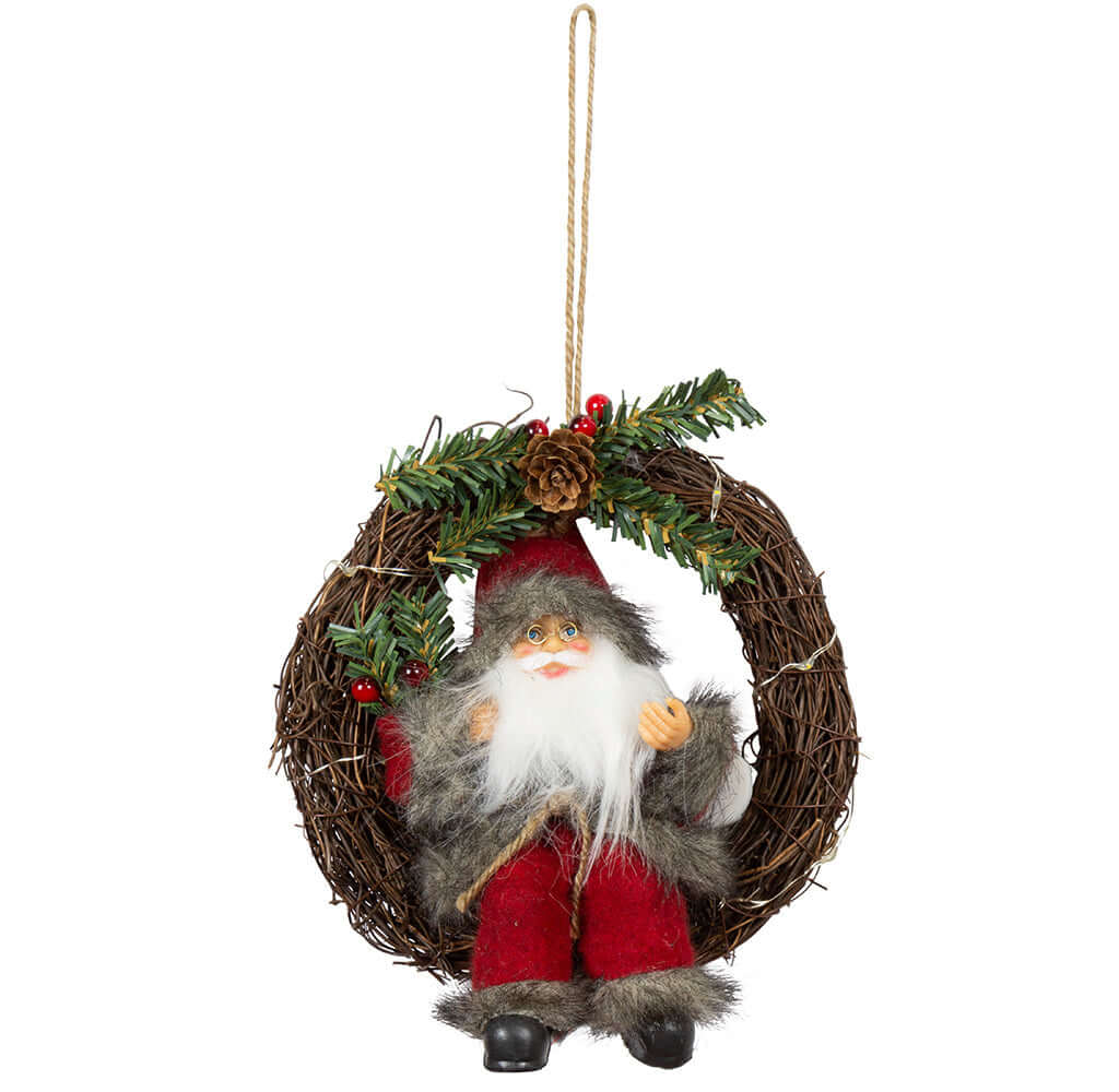 Santa im Kranz mit LED 30cm, 2 Stück