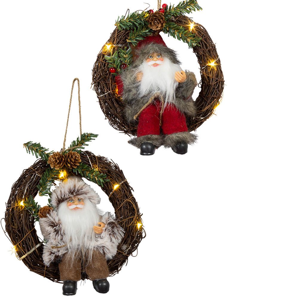 Santa im Kranz mit LED 30cm, 2 Stück