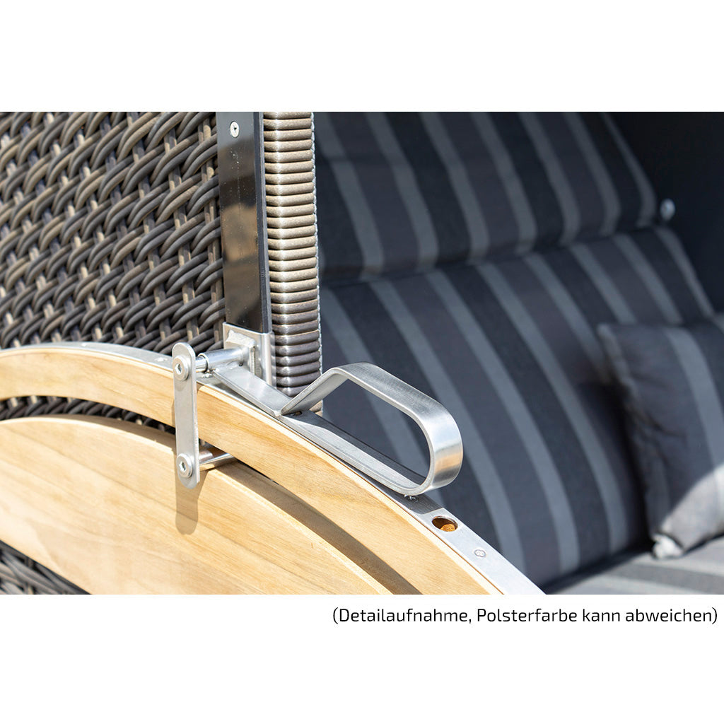 XL Teak Strandkorb 2-Sitzer Vollieger grau-beige kariert