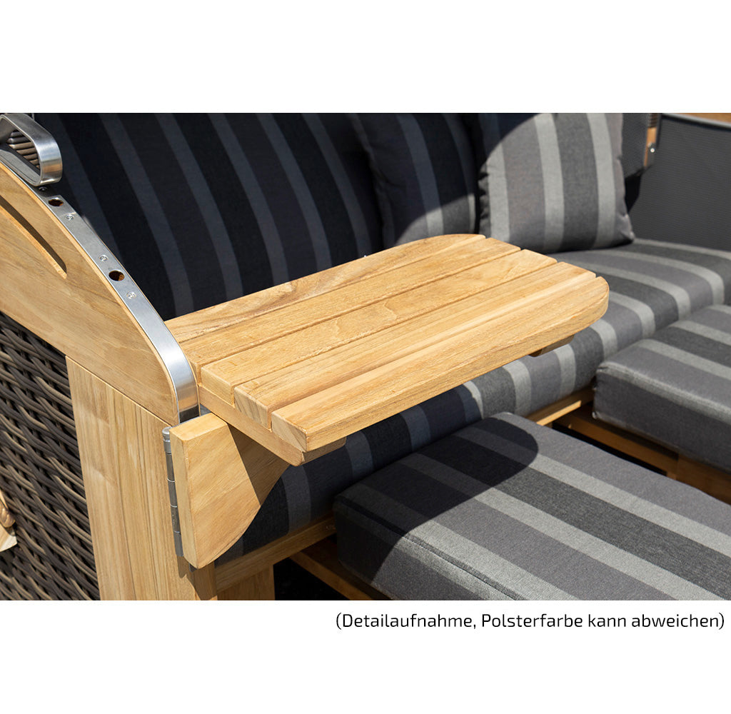 XL Teak Strandkorb 2-Sitzer Vollieger grau-beige kariert