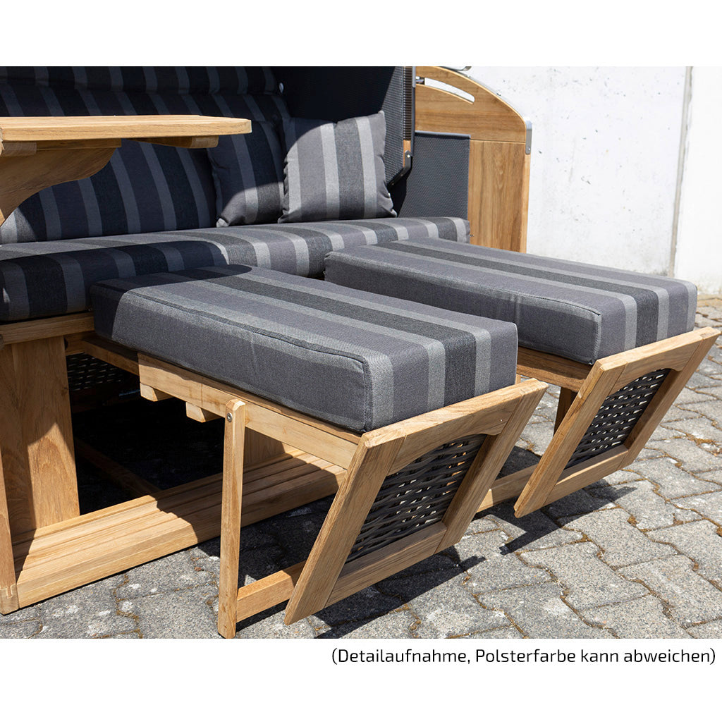 XL Teak Strandkorb 2-Sitzer Vollieger grau-beige kariert
