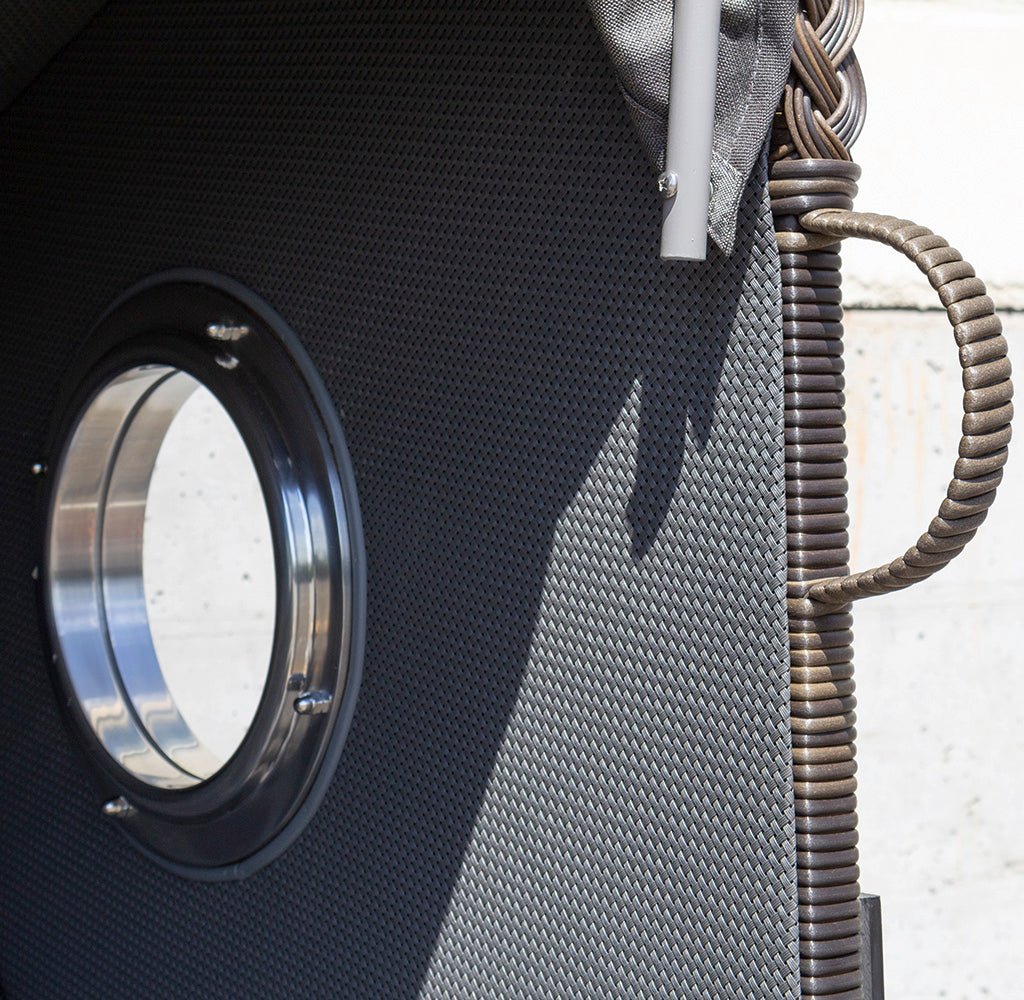 XL Teak Strandkorb 2-Sitzer Vollieger grau-beige kariert