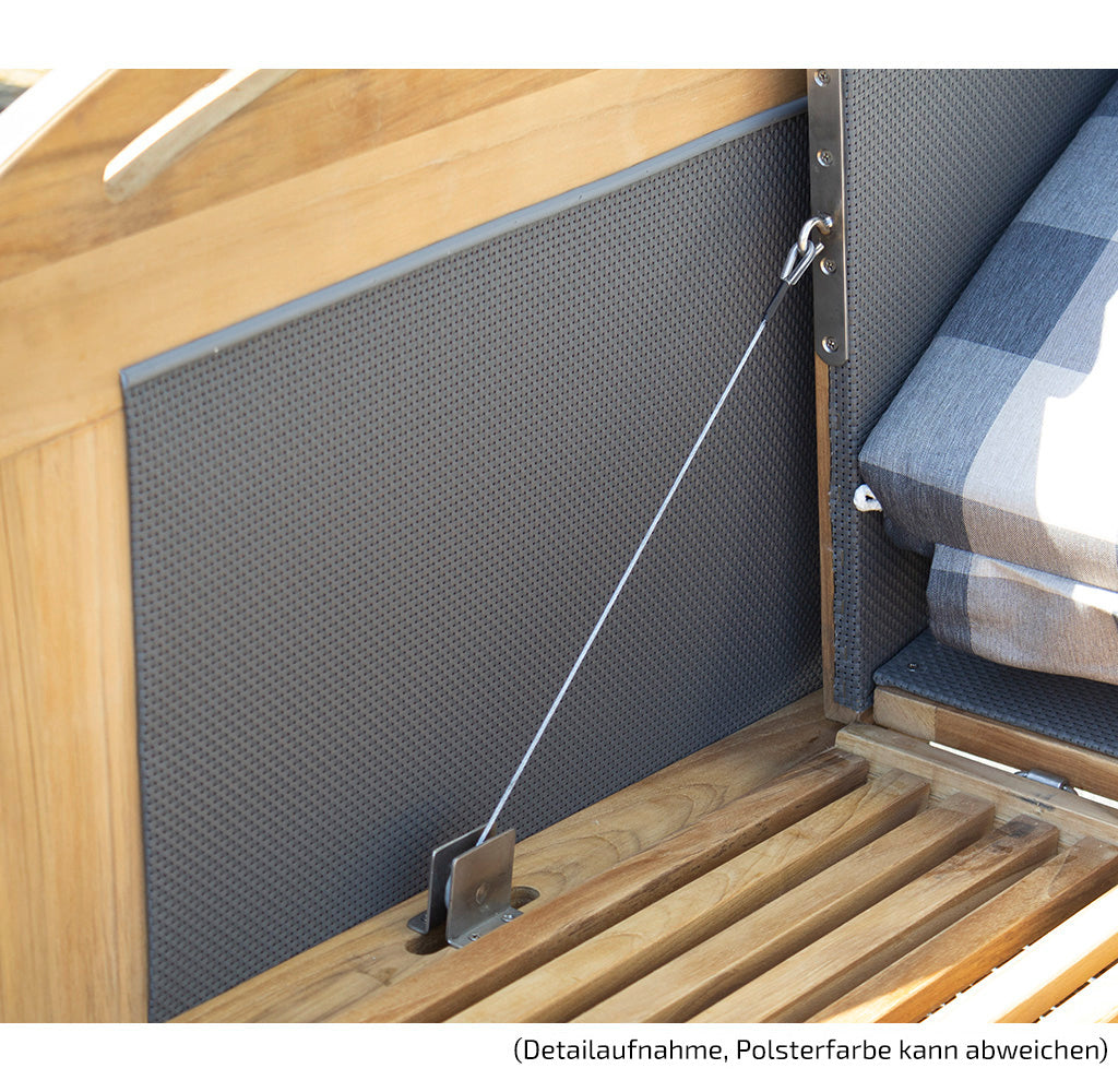 XL Teak Strandkorb 2-Sitzer Vollieger grau-beige kariert