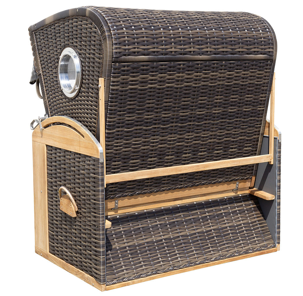 XL Teak Strandkorb 2-Sitzer Vollieger grau-beige kariert